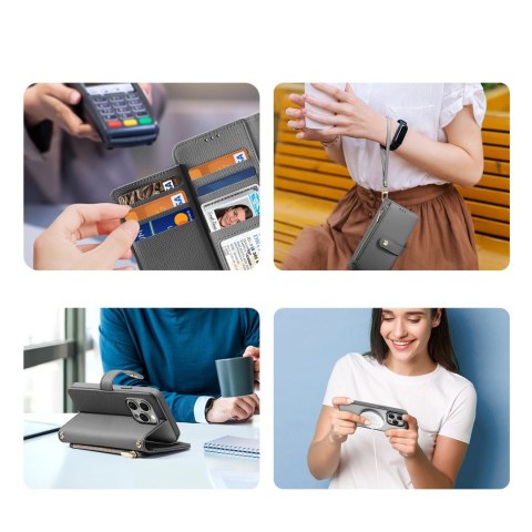Etui skórzane Dux Ducis Lawa na iPhone 15 Pro Max - szare Etui skórzane Dux Ducis Lawa na iPhone 15 Pro Max - szare