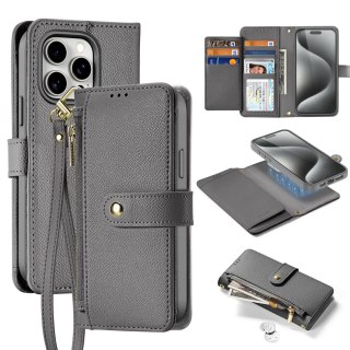 Etui skórzane Dux Ducis Lawa na iPhone 15 Pro - szare