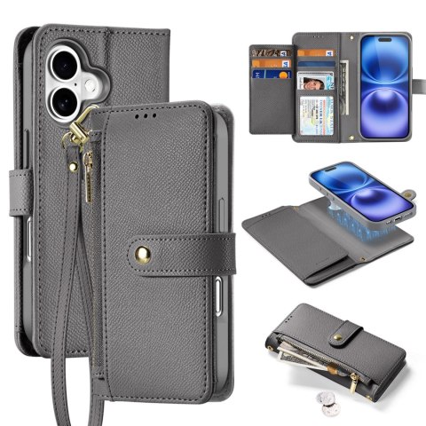 Etui skórzane Dux Ducis Lawa na iPhone 16 - szare Etui skórzane Dux Ducis Lawa na iPhone 16 - szare