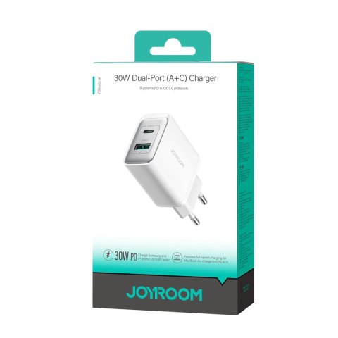 Ładowarka Joyroom JR-TCF15 sieciowa USB-C / USB-A 30W - biała Ładowarka Joyroom JR-TCF15 sieciowa USB-C / USB-A 30W - biała