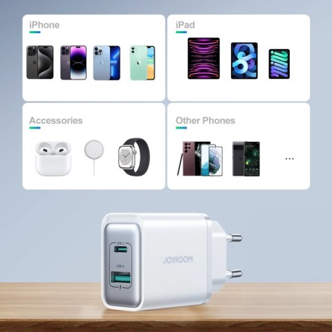 Ładowarka Joyroom JR-TCF15 sieciowa USB-C / USB-A 30W - biała Ładowarka Joyroom JR-TCF15 sieciowa USB-C / USB-A 30W - biała