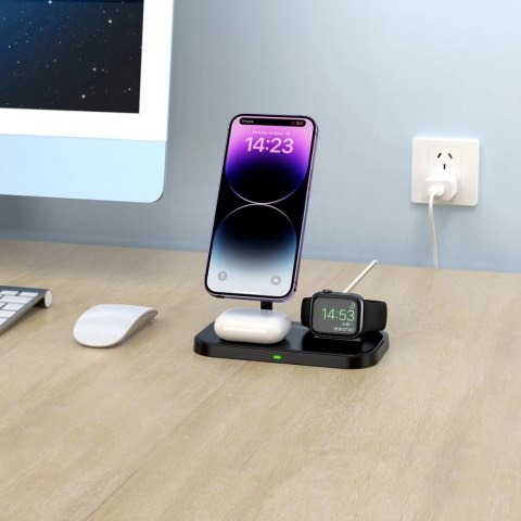 Ładowarka Tech-Protect QI15W-A22 indukcyjna MagSafe ze stojakiem 3w1 MagSafe na smartfon / Apple Watch / AirPods - czarna Ładowarka Tech-Protect QI15W-A22 indukcyjna MagSafe ze stojakiem 3w1 MagSafe na smartfon / Apple Watch / AirPods - czarna