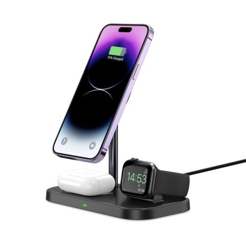 Ładowarka Tech-Protect QI15W-A22 indukcyjna MagSafe ze stojakiem 3w1 MagSafe na smartfon / Apple Watch / AirPods - czarna Ładowarka Tech-Protect QI15W-A22 indukcyjna MagSafe ze stojakiem 3w1 MagSafe na smartfon / Apple Watch / AirPods - czarna