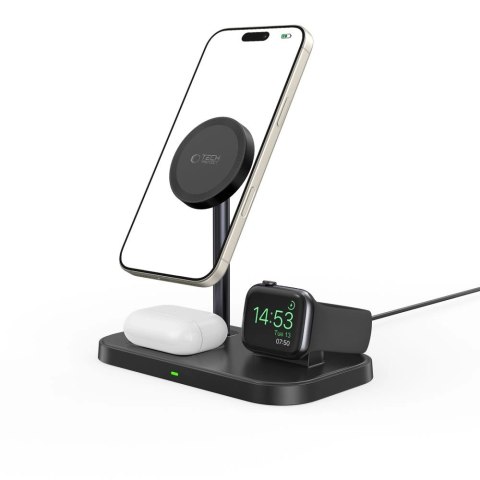 Ładowarka Tech-Protect QI15W-A22 indukcyjna MagSafe ze stojakiem 3w1 MagSafe na smartfon / Apple Watch / AirPods - czarna Ładowarka Tech-Protect QI15W-A22 indukcyjna MagSafe ze stojakiem 3w1 MagSafe na smartfon / Apple Watch / AirPods - czarna