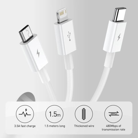 Baseus Superior 3w1 kabel USB - Lightning / USB Typ C / micro USB 3,5 A 1,5 m niebieski (CAMLTYS-03) Baseus Superior 3w1 kabel USB - Lightning / USB Typ C / micro USB 3,5 A 1,5 m niebieski (CAMLTYS-03)