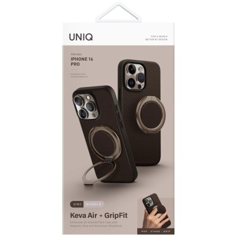 Etui UNIQ Keva Air Magclick Charging GripFit na iPhone 16 Pro - brązowe