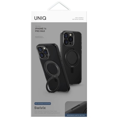Etui UNIQ Swivix 360 Rotating Kickstand na iPhone 16 Pro Max - czarne Etui UNIQ Swivix 360 Rotating Kickstand na iPhone 16 Pro Max - czarne
