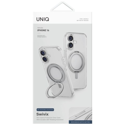 Etui UNIQ Swivix 360 Rotating Kickstand na iPhone 16 - przezroczyste