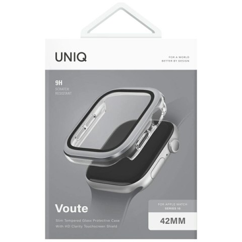 Etui ze szkłem hartowanym UNIQ Voute na Apple Watch 10 42 mm - srebrne Etui ze szkłem hartowanym UNIQ Voute na Apple Watch 10 42 mm - srebrne