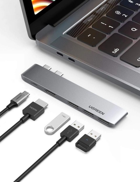 HUB Ugreen 60559 2x USB-C / USB-C PD (Thunderbolt 3, 100W, 4K 60 Hz, 10 Gbps) / HDMI 4K 30 Hz / 3x USB 3.0 do MacBook Pro / Air HUB Ugreen 60559 2x USB-C / USB-C PD (Thunderbolt 3, 100W, 4K 60 Hz, 10 Gbps) / HDMI 4K 30 Hz / 3x USB 3.0 do MacBook Pro / Air