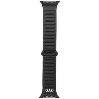 Pasek Audi Logo Genuine Leather Magnetic Ring na Apple Watch 44 / 45 / 46 / 49 mm - czarny