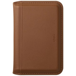 Portfel magnetyczny RFID UNIQ Lyden DS ze stojakiem na telefon - brązowy