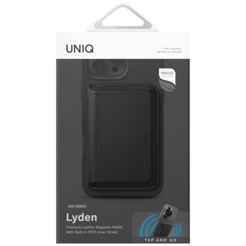 Portfel magnetyczny RFID UNIQ Lyden DS ze stojakiem na telefon - czarny