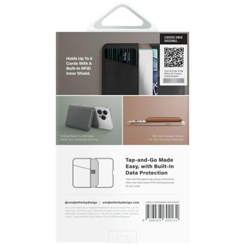Portfel magnetyczny RFID UNIQ Lyden DS ze stojakiem na telefon - czarny