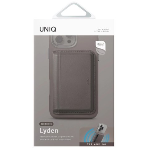 Portfel magnetyczny RFID UNIQ Lyden DS ze stojakiem na telefon - szary