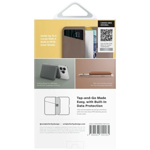 Portfel magnetyczny RFID UNIQ Lyden DS ze stojakiem na telefon - szary