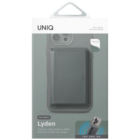 Portfel magnetyczny RFID UNIQ Lyden DS ze stojakiem na telefon - zielony