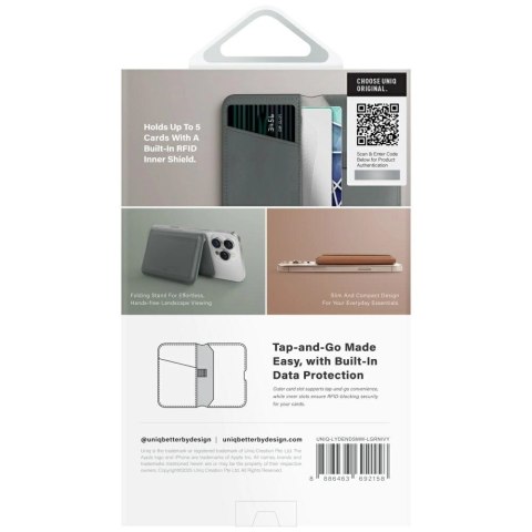 Portfel magnetyczny RFID UNIQ Lyden DS ze stojakiem na telefon - zielony