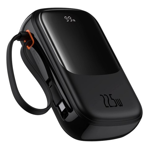 Powerbank Baseus Qpow Pro+ 20000mAh 22.5W z wbudowanym kablem USB-C i wyświetlaczem - czarny Powerbank Baseus Qpow Pro+ 20000mAh 22.5W z wbudowanym kablem USB-C i wyświetlaczem - czarny