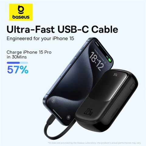 Powerbank Baseus Qpow Pro+ 20000mAh 22.5W z wbudowanym kablem USB-C i wyświetlaczem - czarny Powerbank Baseus Qpow Pro+ 20000mAh 22.5W z wbudowanym kablem USB-C i wyświetlaczem - czarny