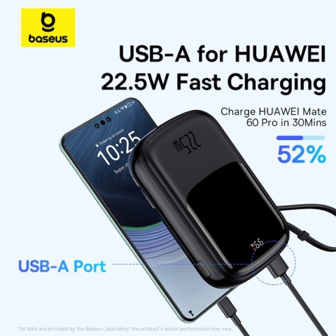 Powerbank Baseus Qpow Pro+ 20000mAh 22.5W z wbudowanym kablem USB-C i wyświetlaczem - czarny Powerbank Baseus Qpow Pro+ 20000mAh 22.5W z wbudowanym kablem USB-C i wyświetlaczem - czarny