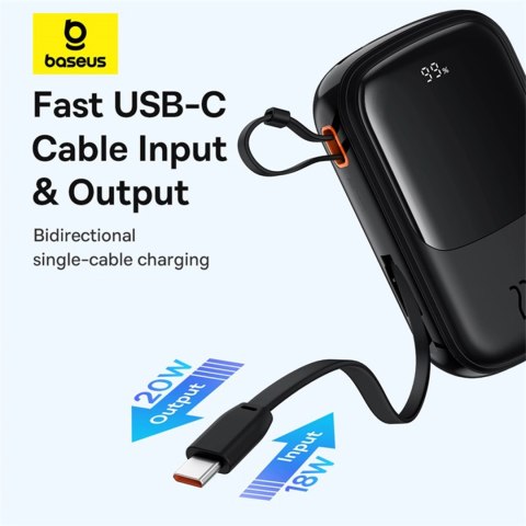 Powerbank Baseus Qpow Pro+ 20000mAh 22.5W z wbudowanym kablem USB-C i wyświetlaczem - czarny Powerbank Baseus Qpow Pro+ 20000mAh 22.5W z wbudowanym kablem USB-C i wyświetlaczem - czarny