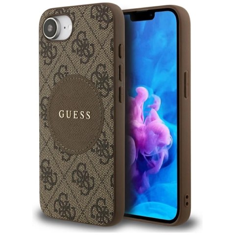 Etui Guess 4G Circle Classic Logo MagSafe na iPhone 16e - brązowe Etui Guess 4G Circle Classic Logo MagSafe na iPhone 16e - brązowe