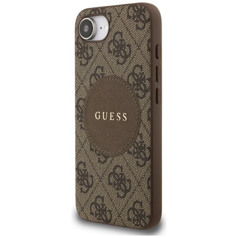 Etui Guess 4G Circle Classic Logo MagSafe na iPhone 16e - brązowe Etui Guess 4G Circle Classic Logo MagSafe na iPhone 16e - brązowe