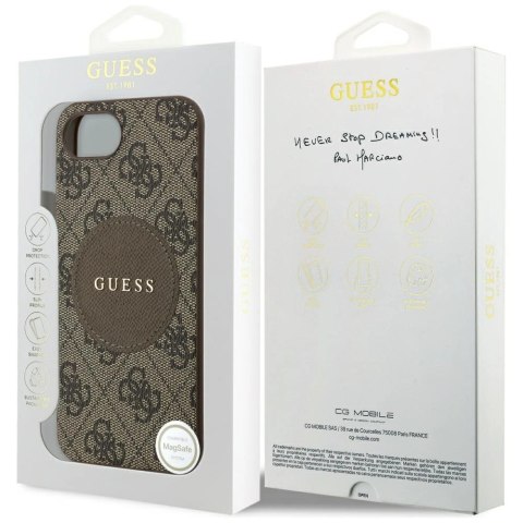 Etui Guess 4G Circle Classic Logo MagSafe na iPhone 16e - brązowe Etui Guess 4G Circle Classic Logo MagSafe na iPhone 16e - brązowe