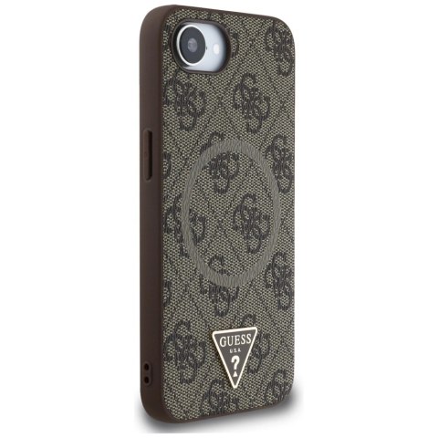 Etui Guess 4G Ring Triangle Logo MagSafe na iPhone 16e - brązowe Etui Guess 4G Ring Triangle Logo MagSafe na iPhone 16e - brązowe