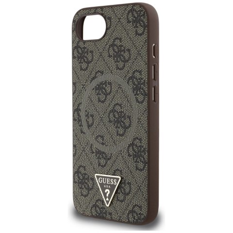 Etui Guess 4G Ring Triangle Logo MagSafe na iPhone 16e - brązowe Etui Guess 4G Ring Triangle Logo MagSafe na iPhone 16e - brązowe