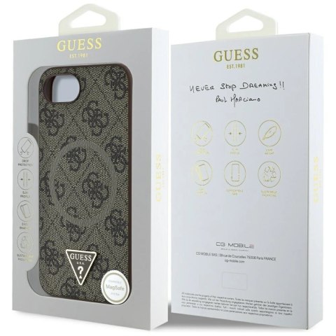 Etui Guess 4G Ring Triangle Logo MagSafe na iPhone 16e - brązowe Etui Guess 4G Ring Triangle Logo MagSafe na iPhone 16e - brązowe
