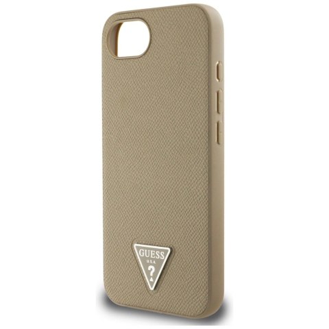 Etui Guess Grained Triangle MagSafe na iPhone 16e - brązowe Etui Guess Grained Triangle MagSafe na iPhone 16e - brązowe