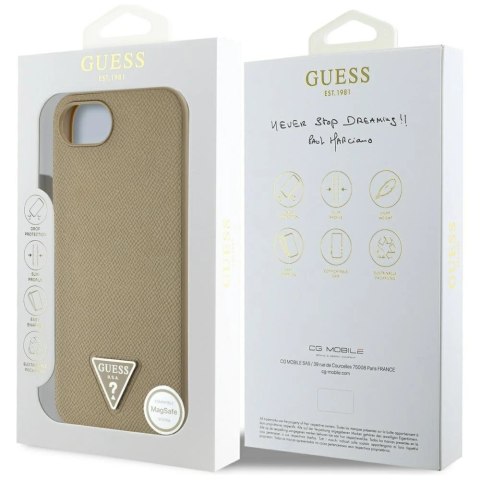 Etui Guess Grained Triangle MagSafe na iPhone 16e - brązowe Etui Guess Grained Triangle MagSafe na iPhone 16e - brązowe