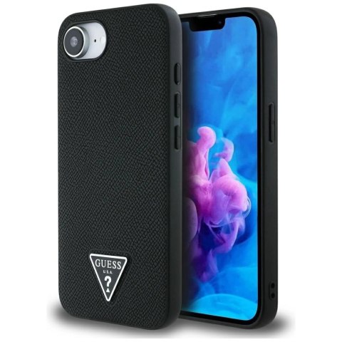 Etui Guess Grained Triangle MagSafe na iPhone 16e - czarne Etui Guess Grained Triangle MagSafe na iPhone 16e - czarne