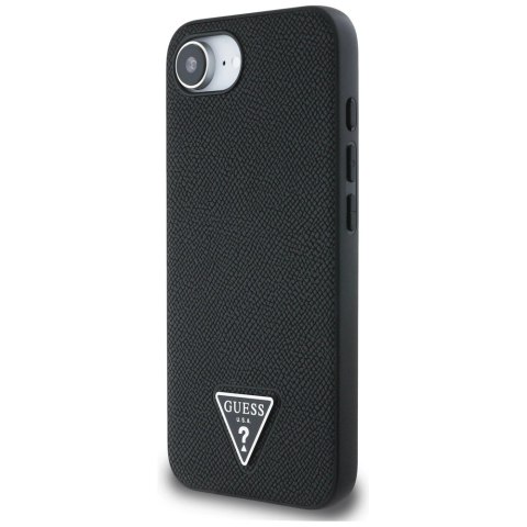 Etui Guess Grained Triangle MagSafe na iPhone 16e - czarne Etui Guess Grained Triangle MagSafe na iPhone 16e - czarne