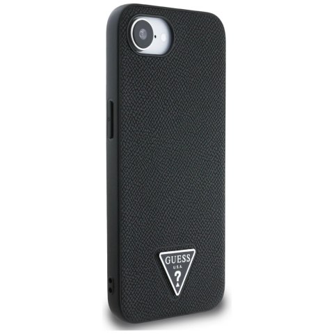 Etui Guess Grained Triangle MagSafe na iPhone 16e - czarne Etui Guess Grained Triangle MagSafe na iPhone 16e - czarne