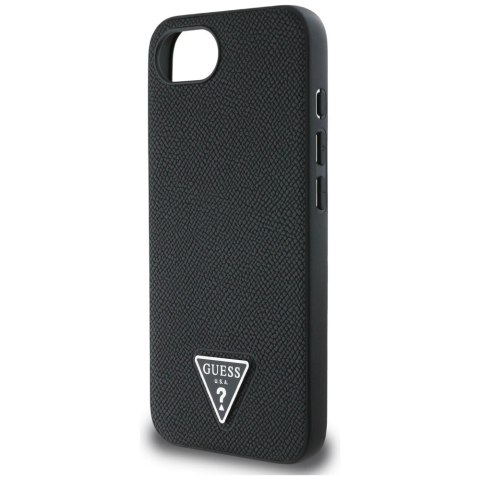 Etui Guess Grained Triangle MagSafe na iPhone 16e - czarne Etui Guess Grained Triangle MagSafe na iPhone 16e - czarne