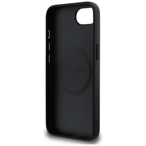 Etui Guess Grained Triangle MagSafe na iPhone 16e - czarne Etui Guess Grained Triangle MagSafe na iPhone 16e - czarne