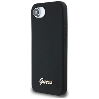 Etui Guess Silicone Script Metal Logo MagSafe na iPhone 16e - czarne