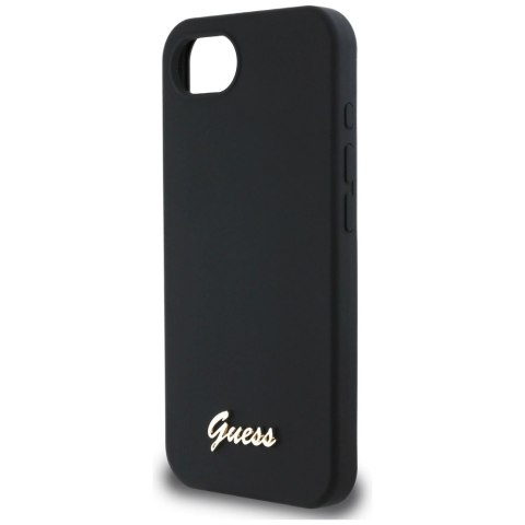 Etui Guess Silicone Script Metal Logo MagSafe na iPhone 16e - czarne Etui Guess Silicone Script Metal Logo MagSafe na iPhone 16e - czarne