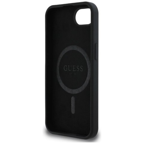 Etui Guess Silicone Script Metal Logo MagSafe na iPhone 16e - czarne Etui Guess Silicone Script Metal Logo MagSafe na iPhone 16e - czarne