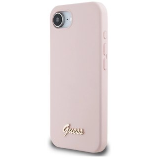 Etui Guess Silicone Script Metal Logo MagSafe na iPhone 16e - różowe