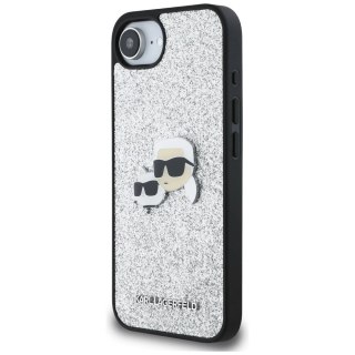 Etui Karl Lagerfeld Fixed Glitter Ikonik Metal Pin na iPhone 16e - srebrne