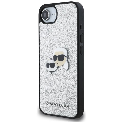 Etui Karl Lagerfeld Fixed Glitter Ikonik Metal Pin na iPhone 16e - srebrne Etui Karl Lagerfeld Fixed Glitter Ikonik Metal Pin na iPhone 16e - srebrne