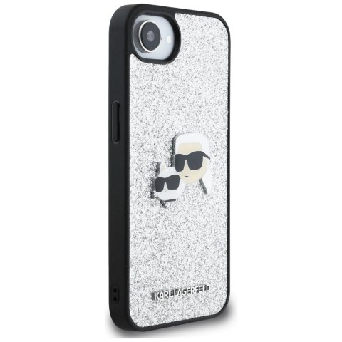 Etui Karl Lagerfeld Fixed Glitter Ikonik Metal Pin na iPhone 16e - srebrne Etui Karl Lagerfeld Fixed Glitter Ikonik Metal Pin na iPhone 16e - srebrne