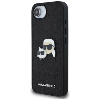 Etui Karl Lagerfeld Fixed Glitter Karl&Choupette Heads Metal Pin na iPhone 16e - czarne