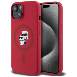 Etui Karl Lagerfeld Silicone Karl&Choupette Heads Ring MagSafe na iPhone 15 - czerwone