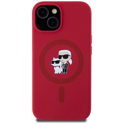 Etui Karl Lagerfeld Silicone Karl&Choupette Heads Ring MagSafe na iPhone 15 - czerwone
