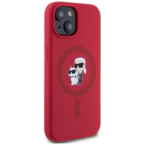 Etui Karl Lagerfeld Silicone Karl&Choupette Heads Ring MagSafe na iPhone 15 - czerwone
